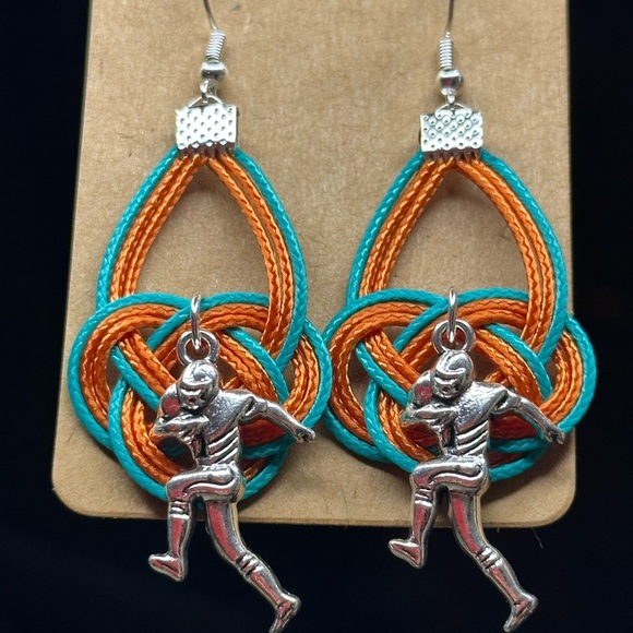 Unique Silver with Orange and Teal Celtic Knot Earrings - Picture 3 of 4